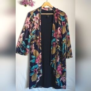 Stella & Julie Floral Flowy Professional Midi Dress Peekaboo Sleeve Size 14